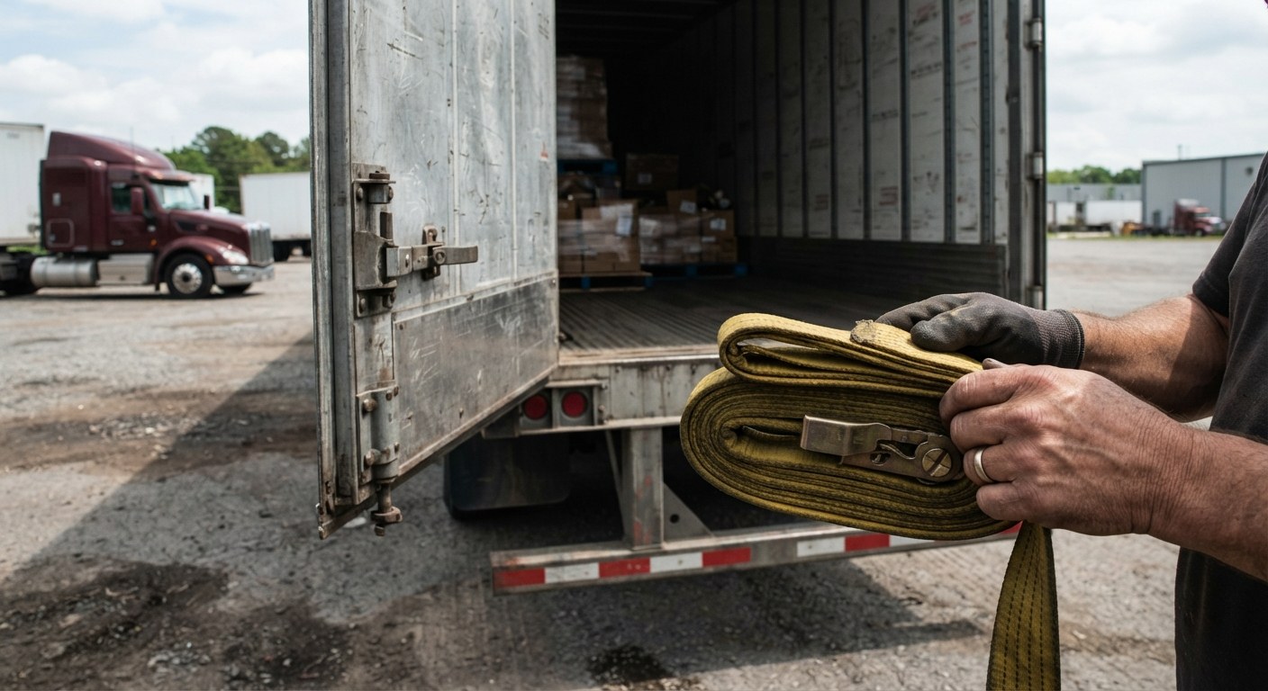 Hands checking cargo securement straps